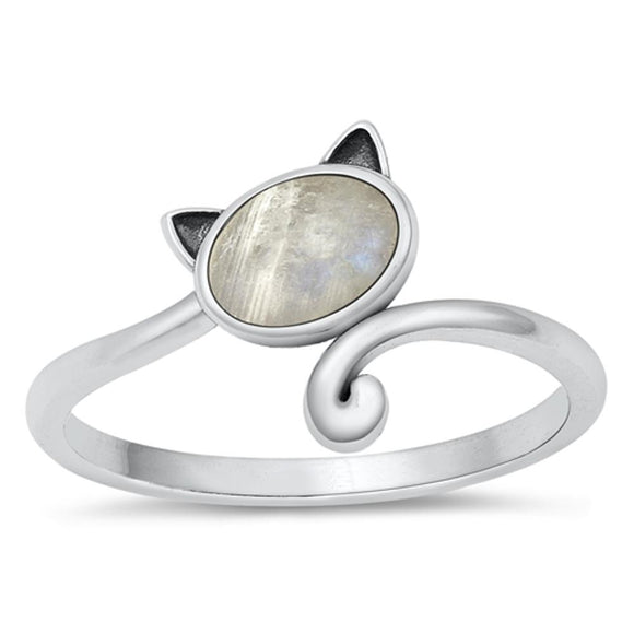 Sterling Silver Moonstone Cat Ring