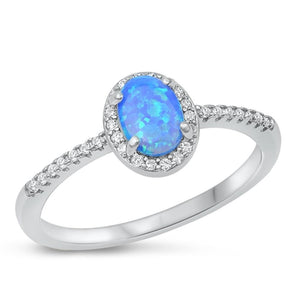 Sterling Silver Blue Lab Opal Halo Ring