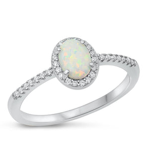 Sterling Silver White Lab Opal Halo Ring