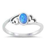 Sterling Silver Blue Lab Opal Hearts Ring