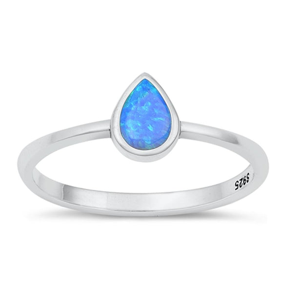 Sterling Silver Blue Lab Opal Pear Ring