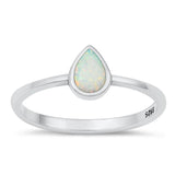 Sterling Silver White Lab Opal Pear Ring