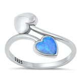 Sterling Silver Blue Lab Opal Ring Double Hearts Ring