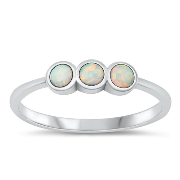 Sterling Silver White Lab Opal Trinity Ring