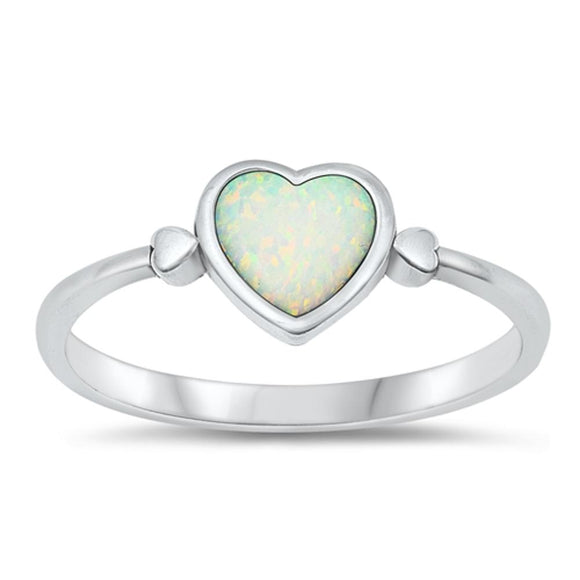 Sterling Silver White Lab Opal Heart Ring