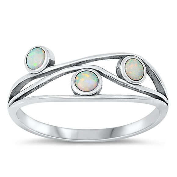 Sterling Silver White Lab Opal Ring