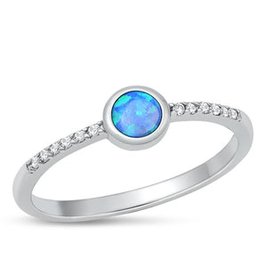 Sterling Silver Round Blue Lab Opal Ring