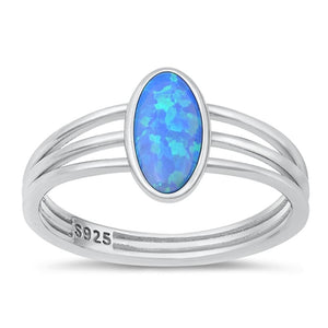 Sterling Silver Oval Blue Lab Opal Ring