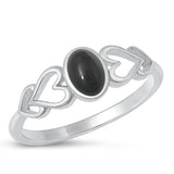 Sterling Silver Black Agate Hearts Ring