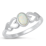 Sterling Silver White Lab Opal Hearts Ring