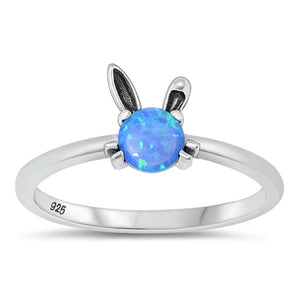 Sterling Silver Bunny Rabbit Blue Lab Opal Ring