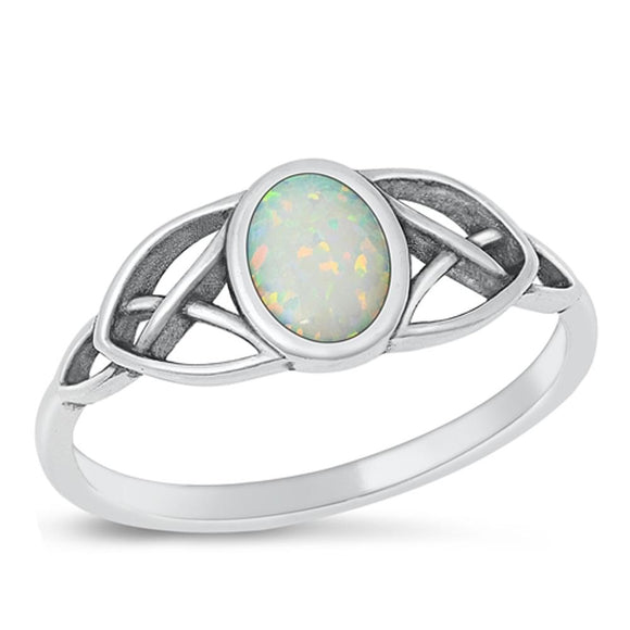 Sterling Silver Celtic White Lab Opal Ring