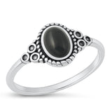 Sterling Silver Black Agate Bali Ring