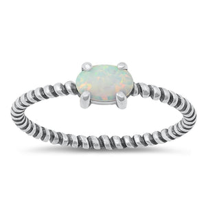 Sterling Silver White Lab Opal Ring