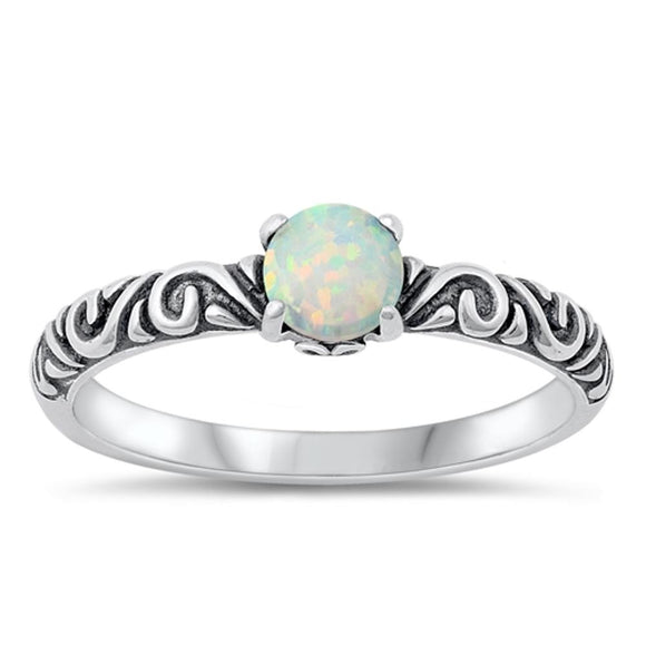 Sterling Silver White Lab Opal Boho Ring