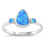 Sterling Silver Blue Lab Opal Pear Ring