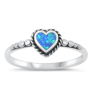 Sterling Silver Blue Lab Opal Heart Ring