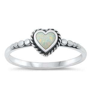 Sterling Silver White Lab Opal Heart Ring