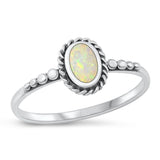 Sterling Silver White Lab Opal Bali Style Ring