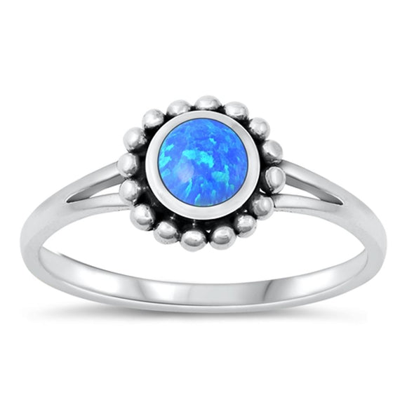 Sterling Silver Blue Lab Opal Flower Ring