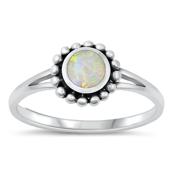 Sterling Silver White Lab Opal Flower Ring