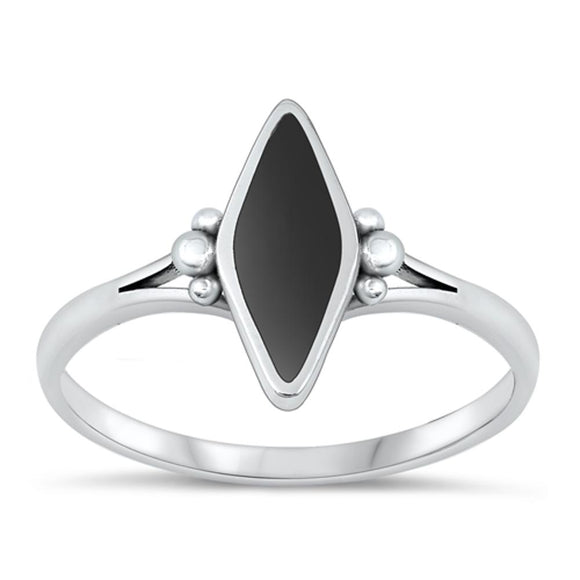 Sterling Silver Black Agate Marquise Ring