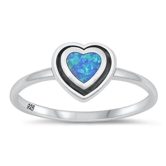 Sterling Silver Blue Lab Opal Heart Ring