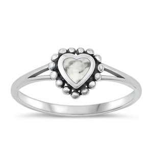 Sterling Silver White Buffalo Turquoise Heart Ring