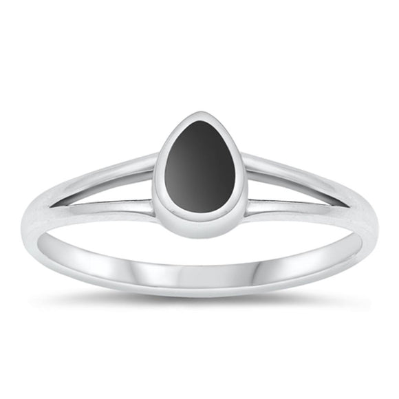 Sterling Silver Black Agate Teardrop Ring