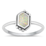 Sterling Silver White Lab Opal Bali Ring