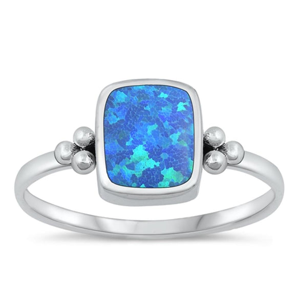 Sterling Silver Blue Lab Opal Bali Ring