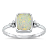 Sterling Silver White Lab Opal Bali Ring