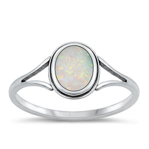 Sterling Silver White Lab Opal Ring