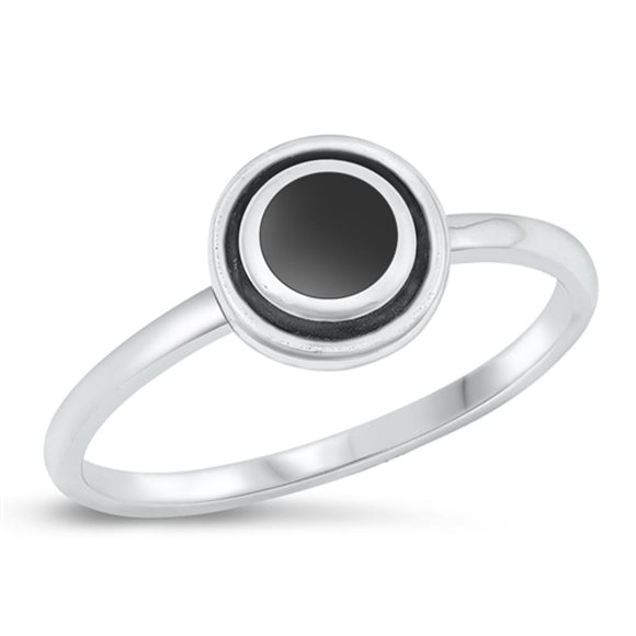 Sterling Silver Black Agate Circle Ring