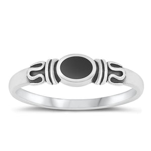 Sterling Silver Black Agate Bali Ring