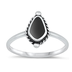 Sterling Silver Black Agate Bali Ring