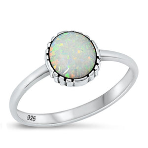 Sterling Silver Oval White Lab Opal Ring