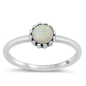 Sterling Silver White Lab Opal Flower Ring