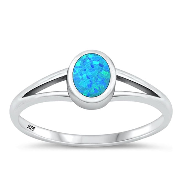 Sterling Silver Blue Lab Opal Oval Ring