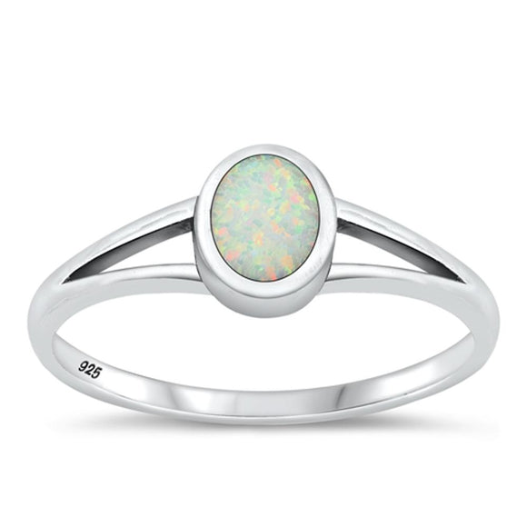 Sterling Silver White Lab Opal Oval Ring