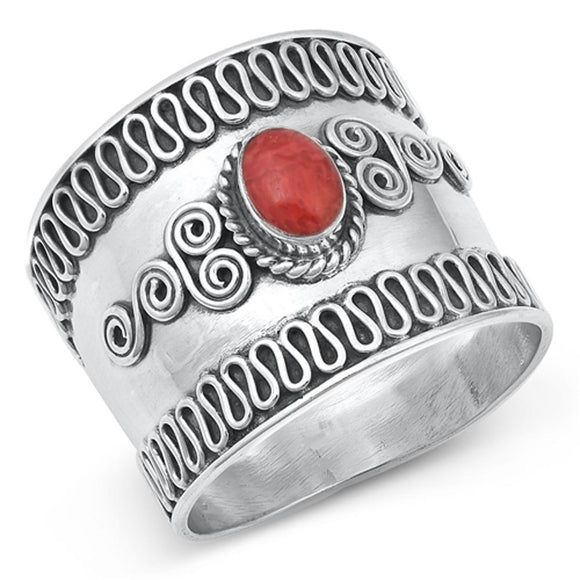 Sterling Silver Coral Bali Chunk Ring