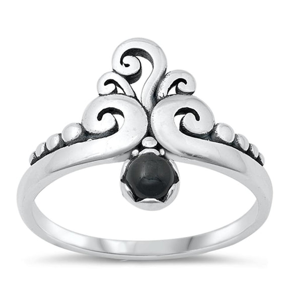 Sterling Silver Black Agate Crown Ring