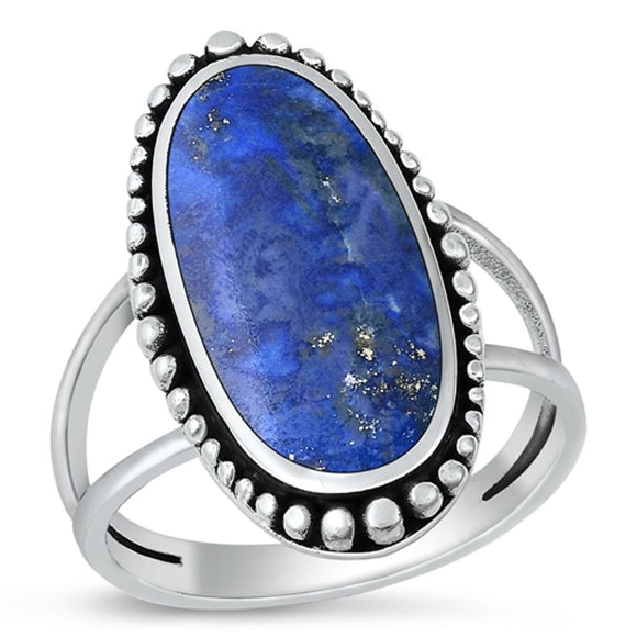 Sterling Silver Oval Blue Lapis Bali Cocktail Ring