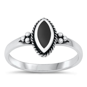 Sterling Silver Black Onyx Bali Ring