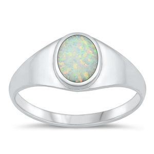 Sterling Silver White Lab Opal Signet Ring