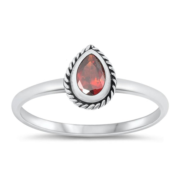 Sterling Silver Garnet CZ Teardrop Ring