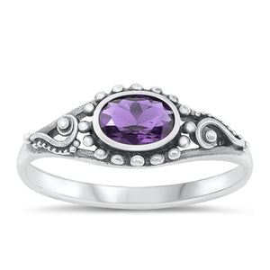 Sterling Silver Amethyst CZ Bali Ring