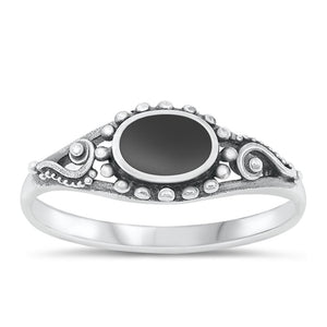 Sterling Silver Black Agate Bali Ring