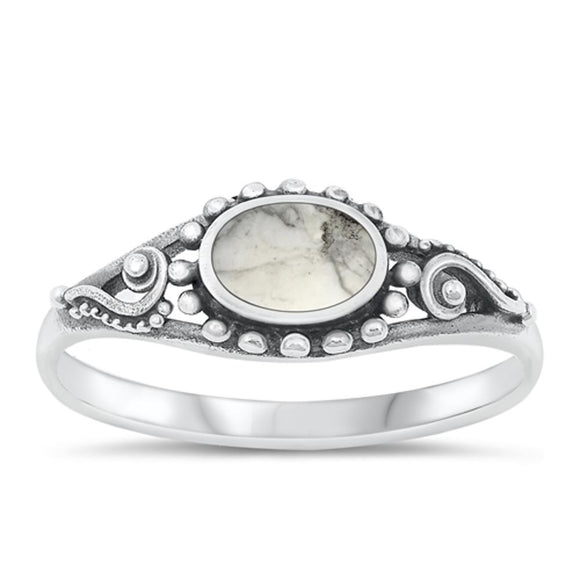 Sterling Silver White Buffalo Turquoise Bali Ring