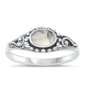 Sterling Silver White Buffalo Turquoise Bali Ring